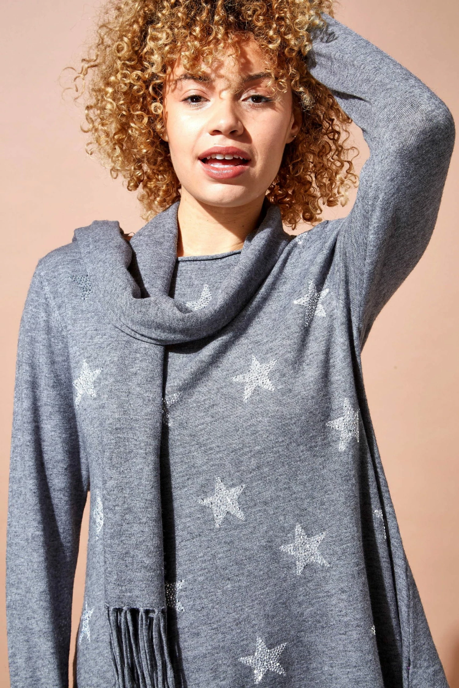 Roman Grey Star Print Knitted Tunic With Tassel Scarf 4 Roman Grey Star Print Knitted Tunic With Tassel Scarf - Image 2