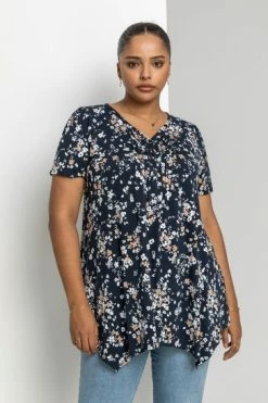 Roman Blue Curve Ditsy Floral Hanky Hem Top -Roman Sales Shop unnamed file 8127