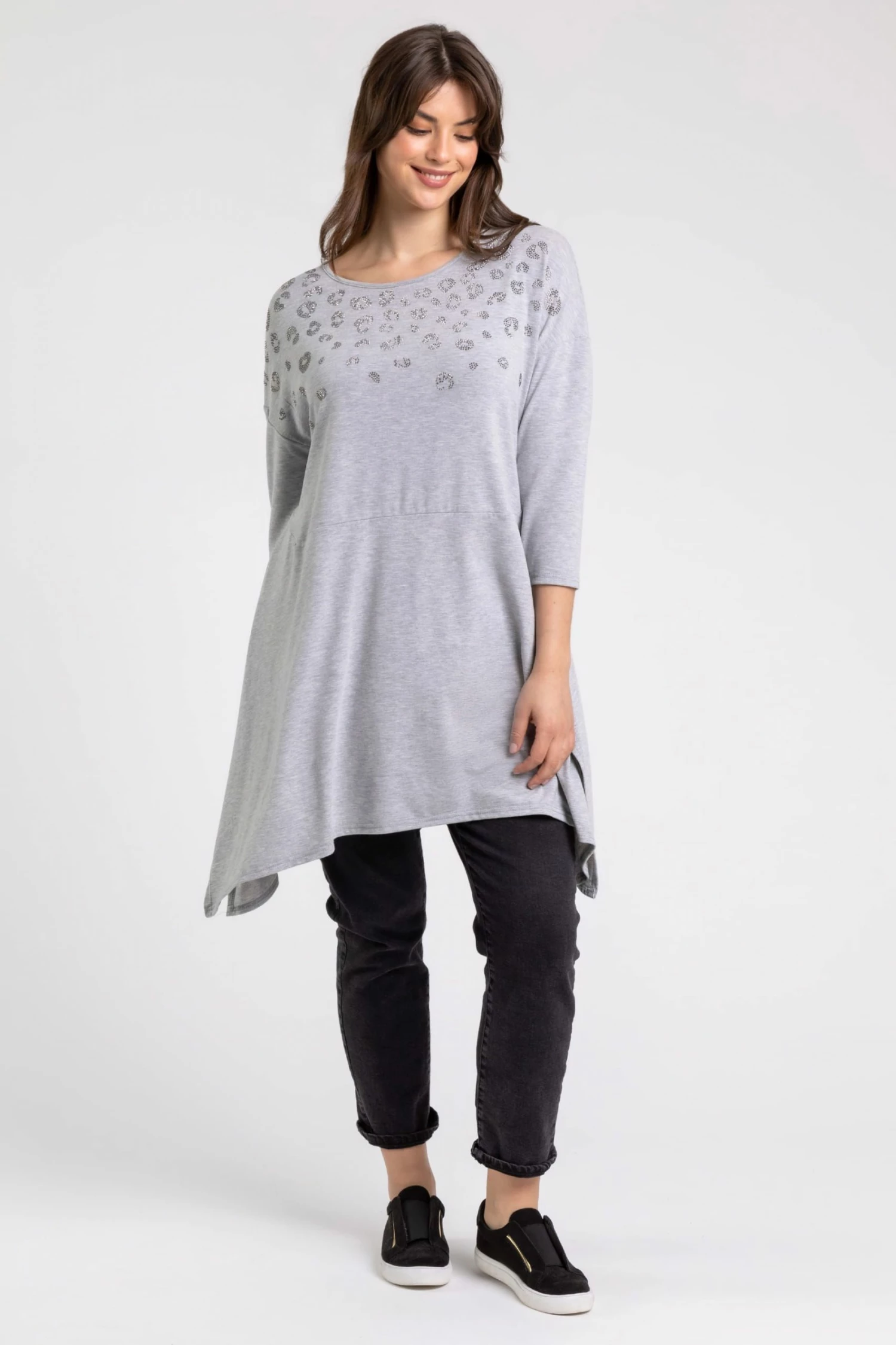 Roman Grey Curve Animal Print Embellished Detail Top 5 Roman Grey Curve Animal Print Embellished Detail Top - Image 3