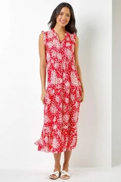 Roman Red Ditsy Floral Print Frill Detail Maxi Dress -Roman Sales Shop unnamed file 814