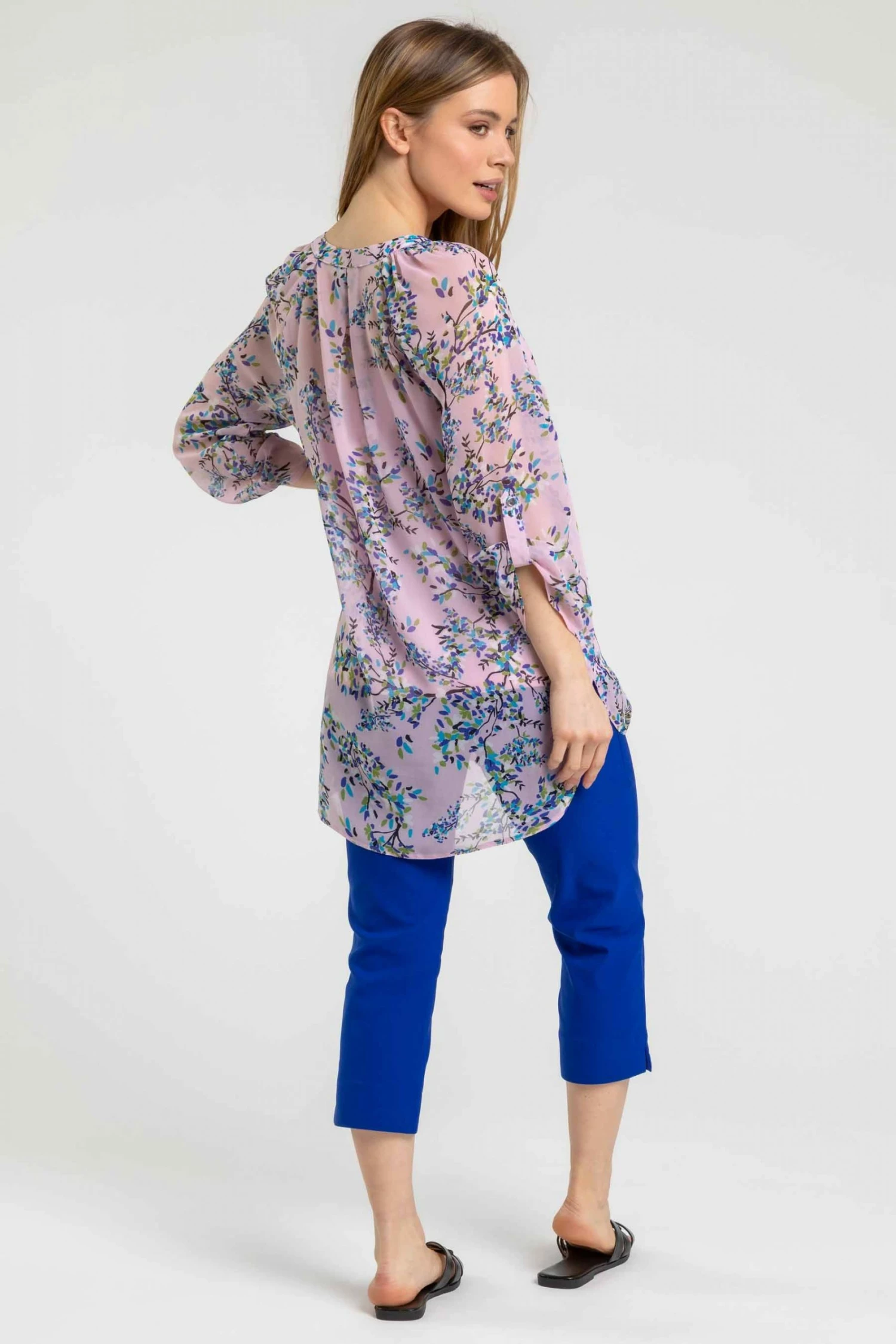 Roman Pink Petite Ditsy Floral Button Detail Tunic Top 4 Roman Pink Petite Ditsy Floral Button Detail Tunic Top - Image 2