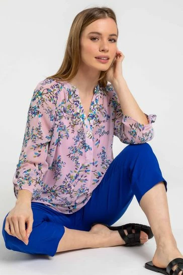 Roman Pink Petite Ditsy Floral Button Detail Tunic Top 7 Roman Pink Petite Ditsy Floral Button Detail Tunic Top - Image 5