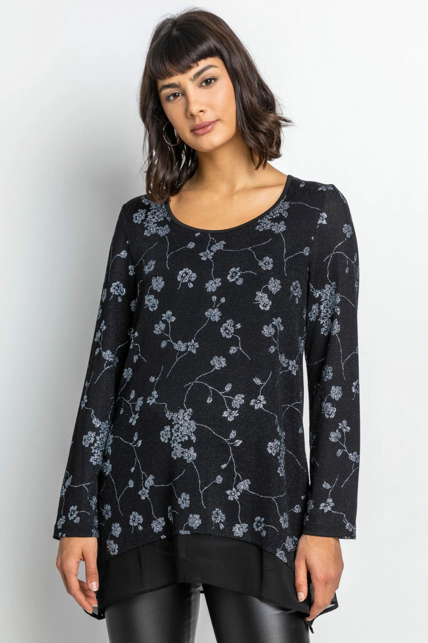 Roman Black/Grey Shimmer Floral Print Top 3 Roman Black/Grey Shimmer Floral Print Top