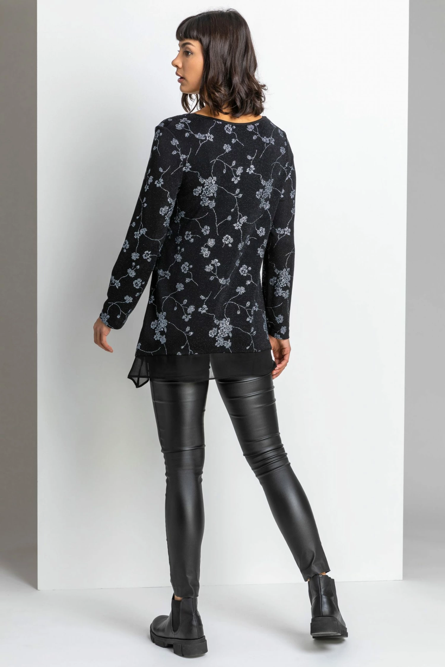 Roman Black/Grey Shimmer Floral Print Top 5 Roman Black/Grey Shimmer Floral Print Top - Image 3