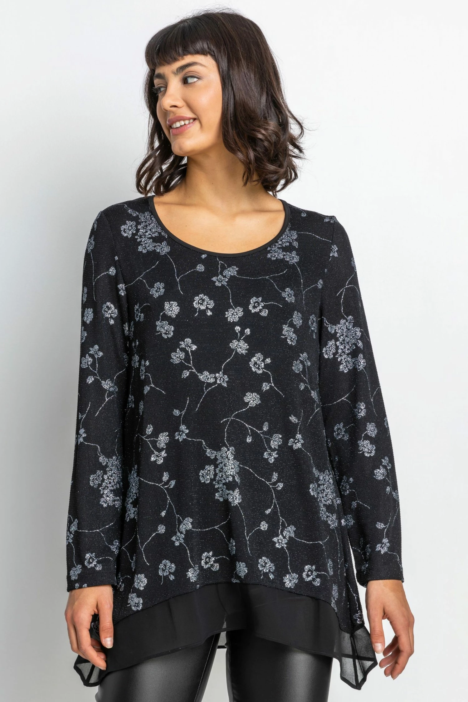 Roman Black/Grey Shimmer Floral Print Top 6 Roman Black/Grey Shimmer Floral Print Top - Image 4