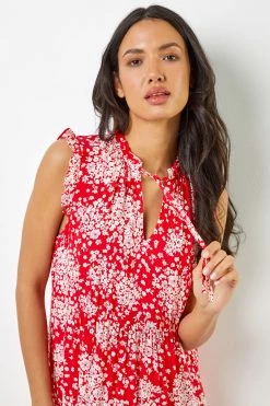 Roman Red Ditsy Floral Print Frill Detail Maxi Dress -Roman Sales Shop unnamed file 815