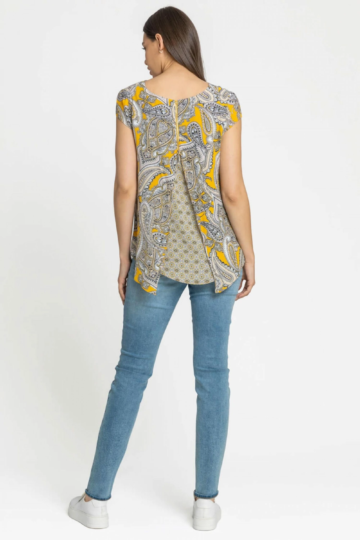 Roman Yellow Paisley Print Zip Back Top 4 Roman Yellow Paisley Print Zip Back Top - Image 2