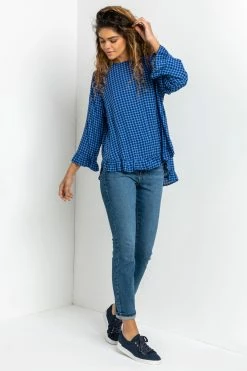 Roman Blue Gingham Printed Frill Hem Top 11 Roman Blue Gingham Printed Frill Hem Top -Roman Sales Shop unnamed file 8159