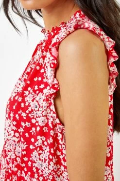 Roman Red Ditsy Floral Print Frill Detail Maxi Dress -Roman Sales Shop unnamed file 816