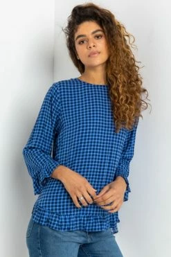 Roman Blue Gingham Printed Frill Hem Top 13 Roman Blue Gingham Printed Frill Hem Top -Roman Sales Shop unnamed file 8161