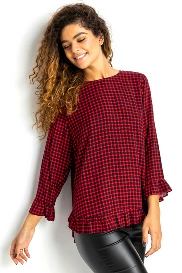 Roman Blue Gingham Printed Frill Hem Top 9 Roman Blue Gingham Printed Frill Hem Top - Image 7