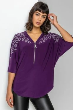Roman Purple Animal Hotfix Embellished Zip Top -Roman Sales Shop unnamed file 8168
