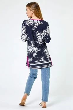 Roman Blue Petite Floral Contrast Trim Tunic Top 9 Roman Blue Petite Floral Contrast Trim Tunic Top -Roman Sales Shop unnamed file 8171