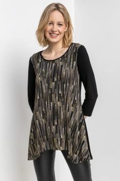 Roman Black Glitter Stripe Print Hanky Hem Tunic