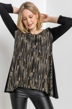 Roman Black Glitter Stripe Print Hanky Hem Tunic -Roman Sales Shop unnamed file 8176