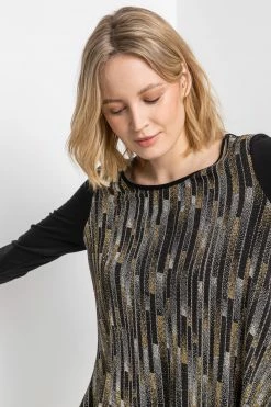 Roman Black Glitter Stripe Print Hanky Hem Tunic -Roman Sales Shop unnamed file 8177