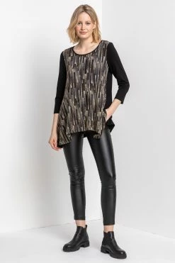 Roman Black Glitter Stripe Print Hanky Hem Tunic -Roman Sales Shop unnamed file 8178