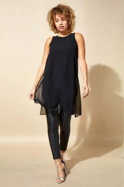 Roman Black Longline Overlay Tunic Top