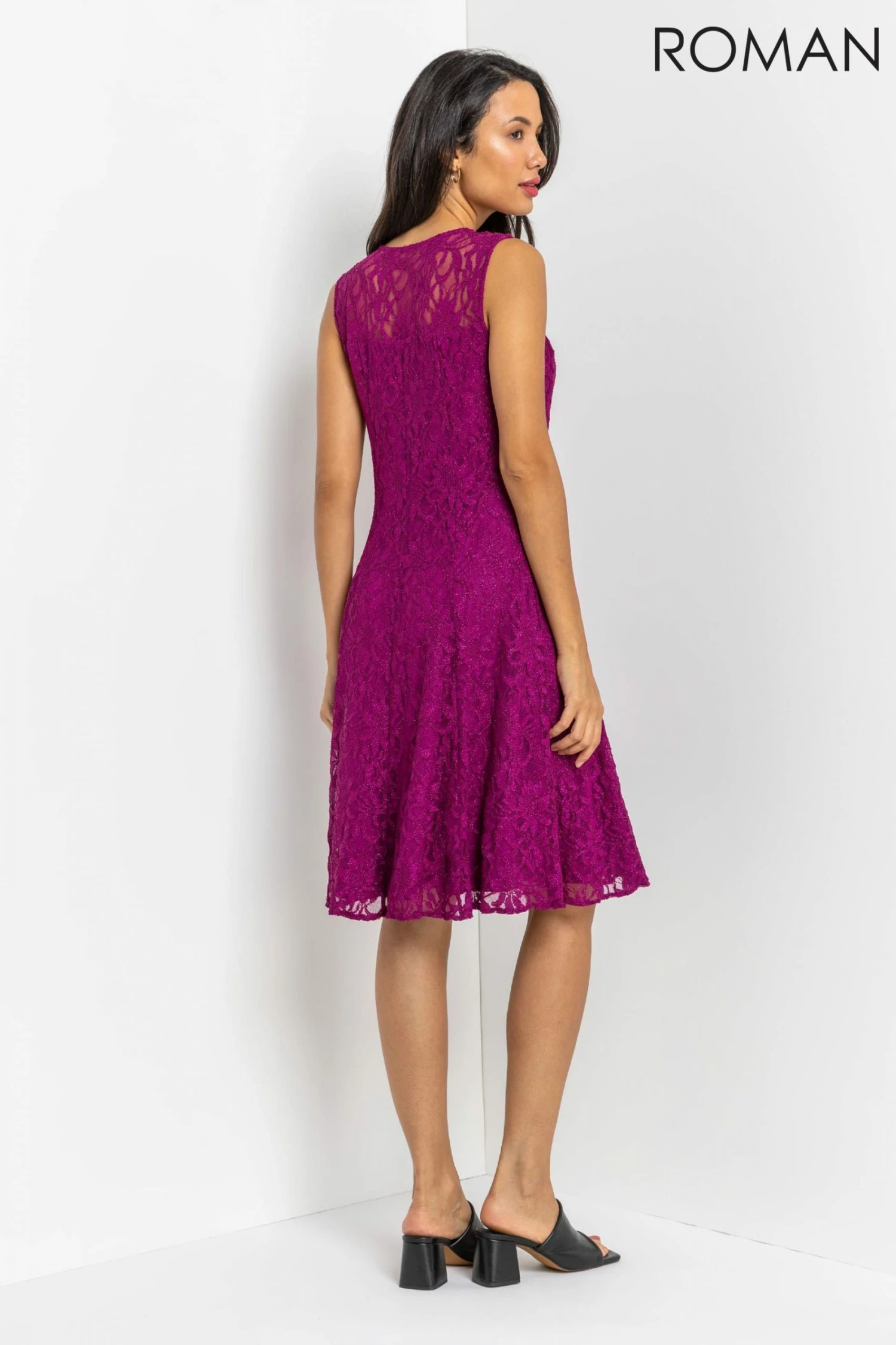 Roman Pink Glitter Lace Fit & Flare Dress 4 Roman Pink Glitter Lace Fit & Flare Dress - Image 2