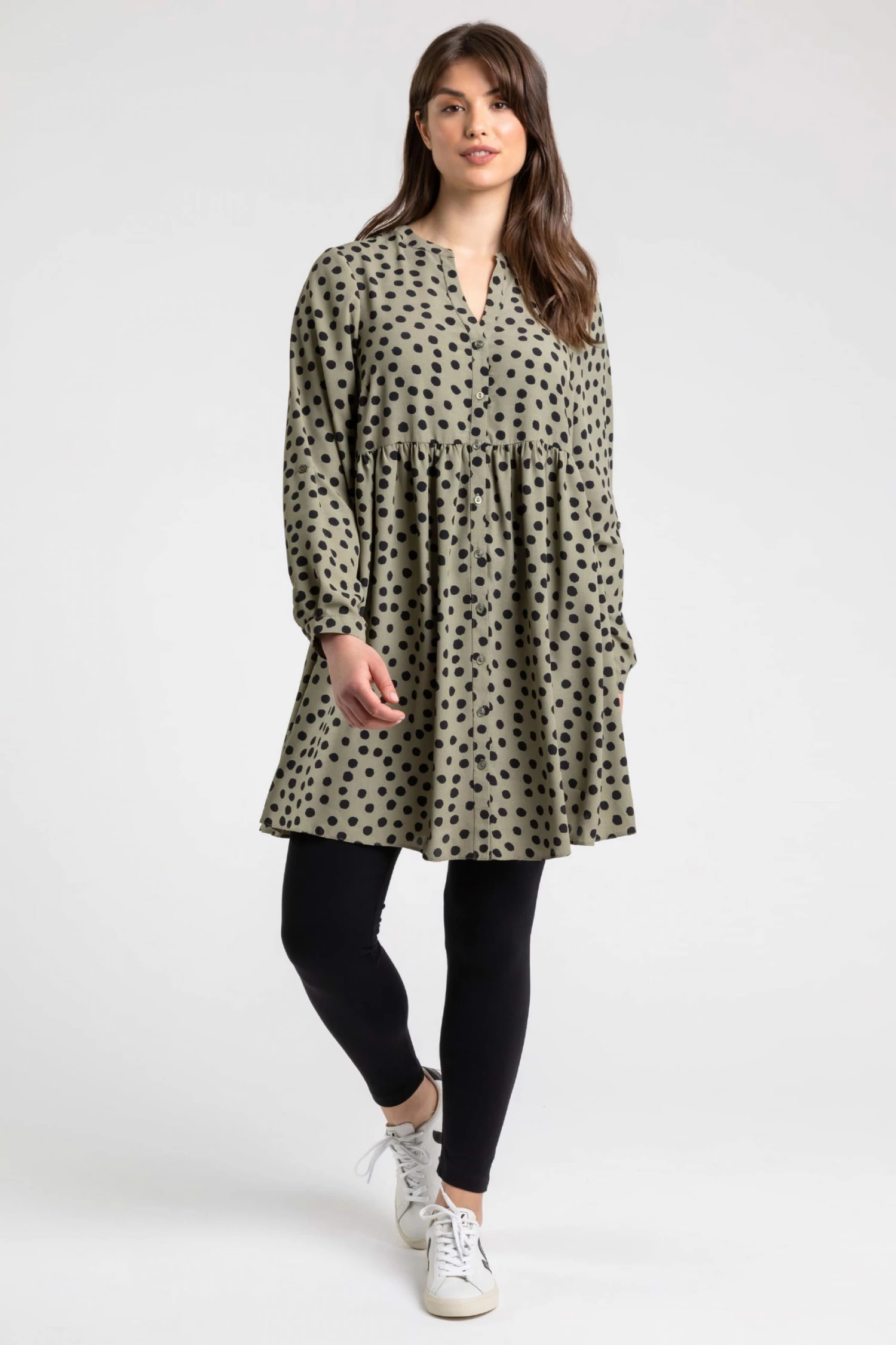Roman Green Curve Spot Print Button Through Tunic 4 Roman Green Curve Spot Print Button Through Tunic - Image 2