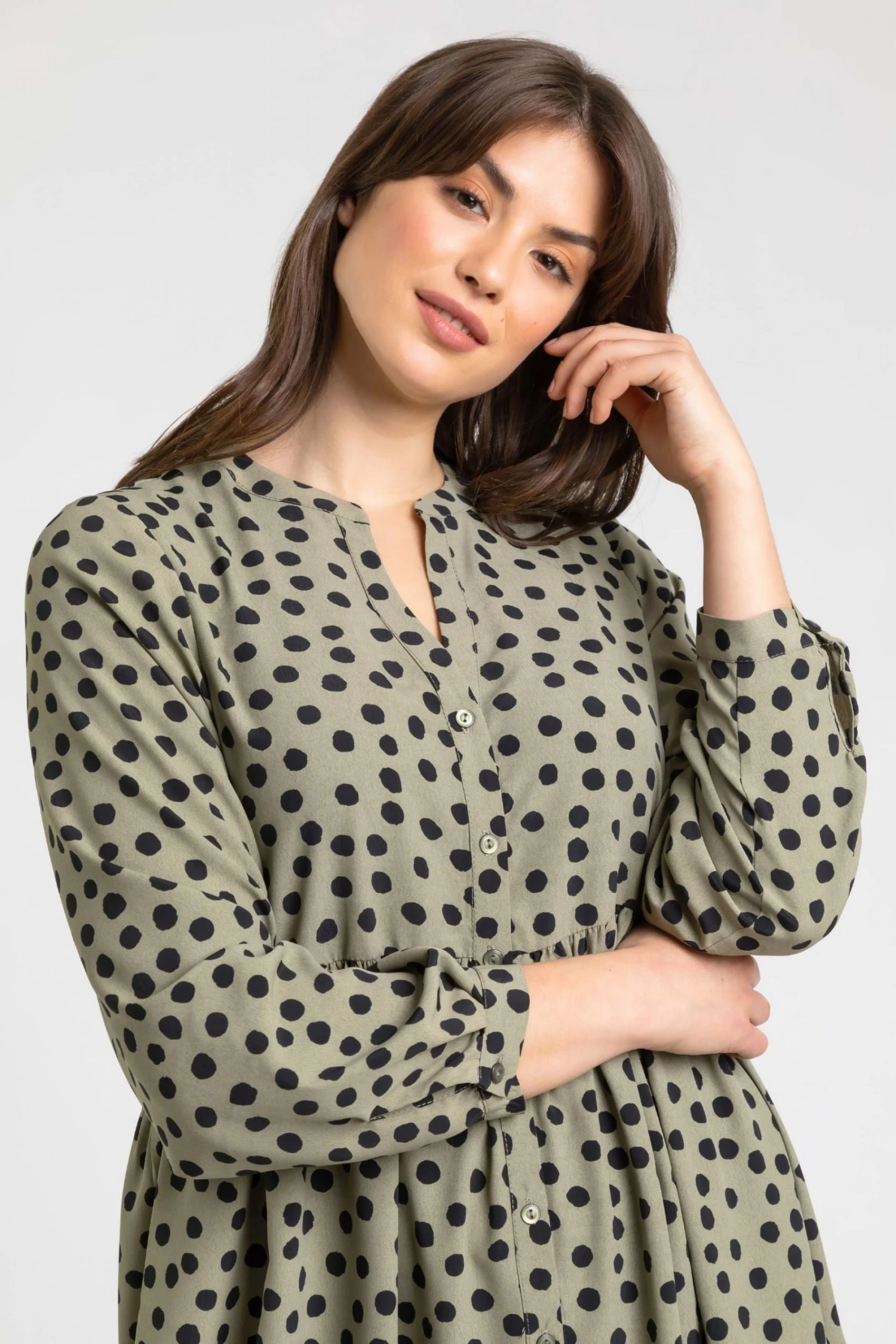 Roman Green Curve Spot Print Button Through Tunic 6 Roman Green Curve Spot Print Button Through Tunic - Image 4