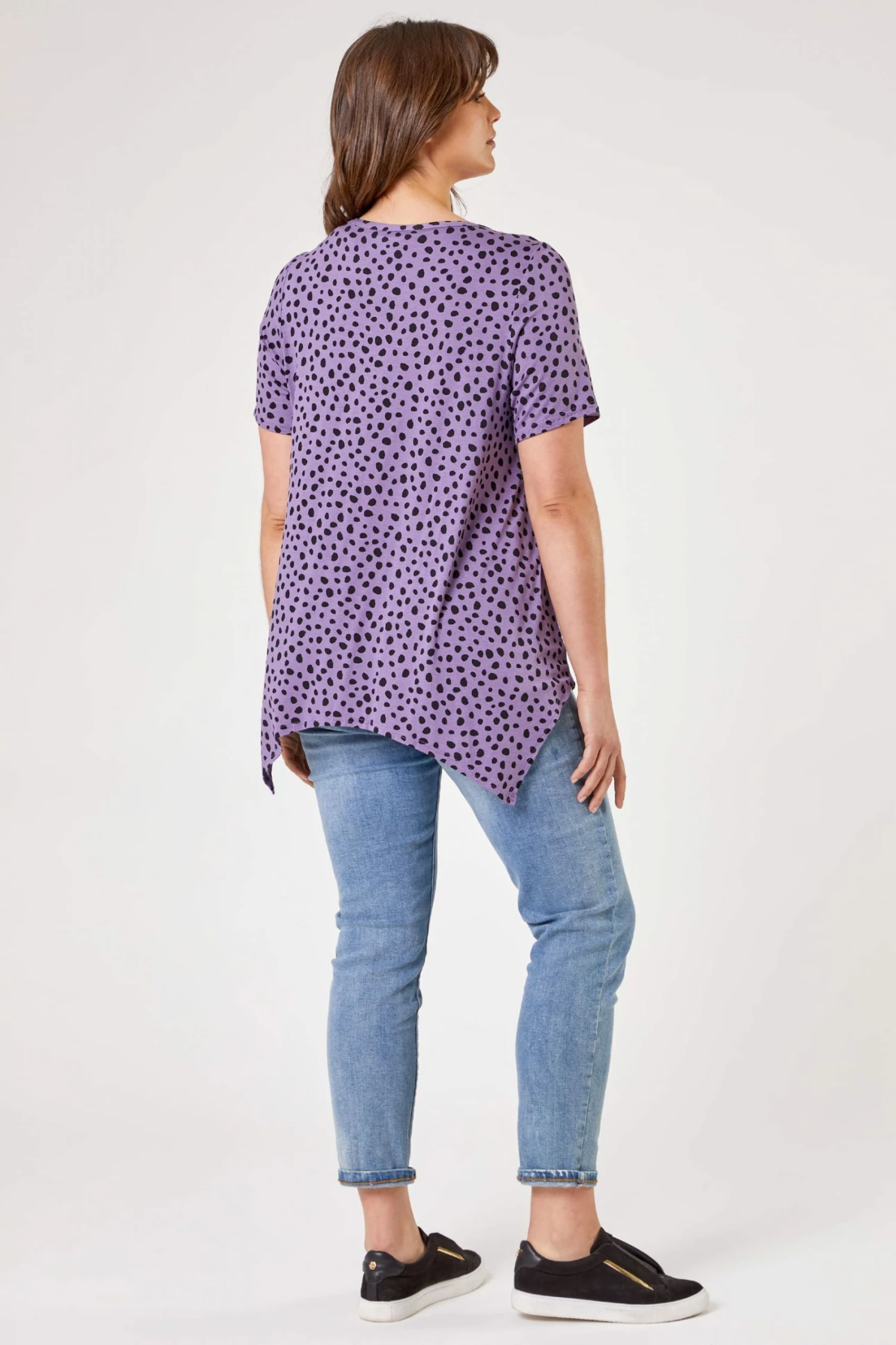 Roman Purple Curve Spot Print Hanky Hem Tunic Top 4 Roman Purple Curve Spot Print Hanky Hem Tunic Top - Image 2