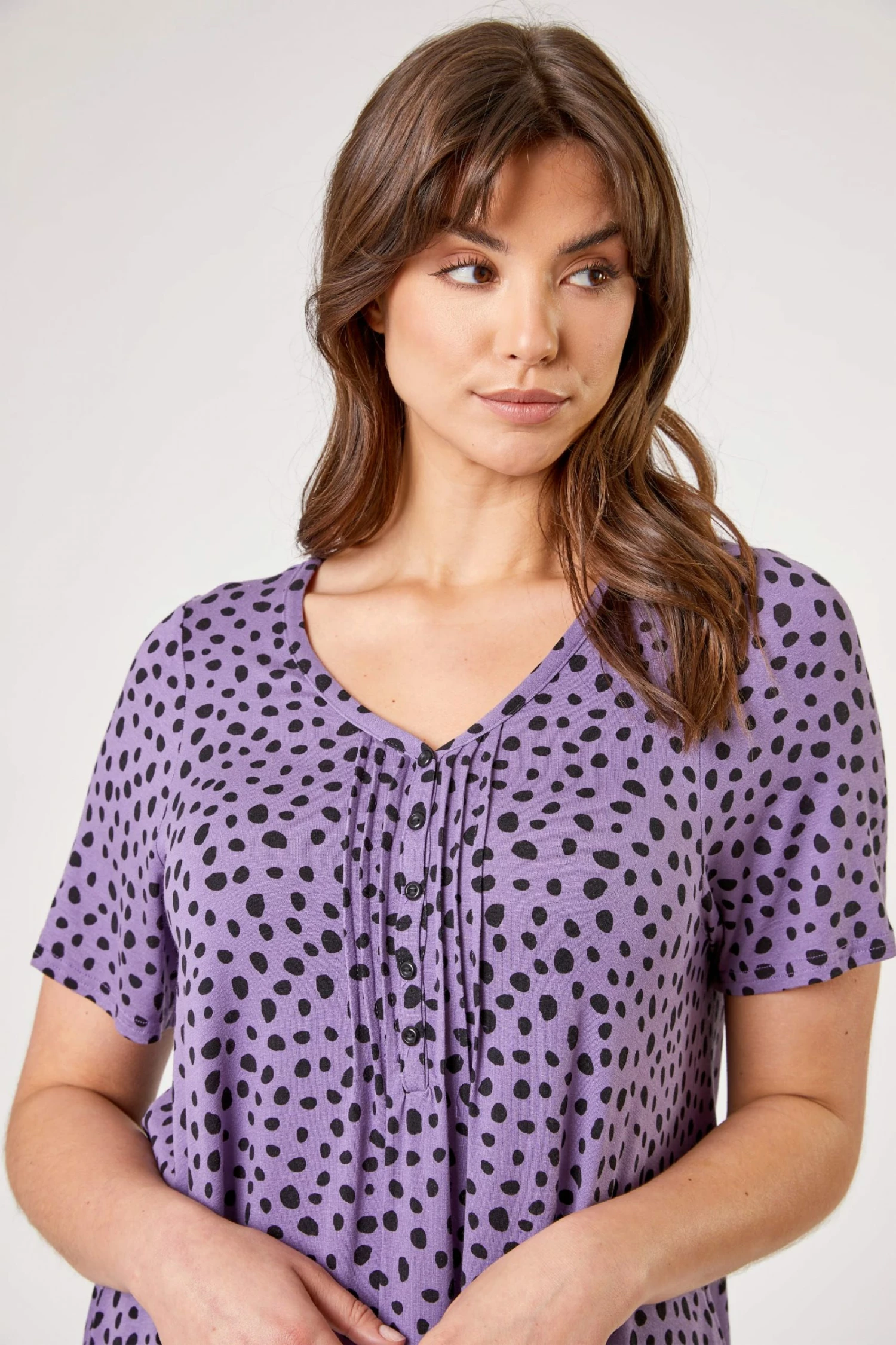 Roman Purple Curve Spot Print Hanky Hem Tunic Top 5 Roman Purple Curve Spot Print Hanky Hem Tunic Top - Image 3