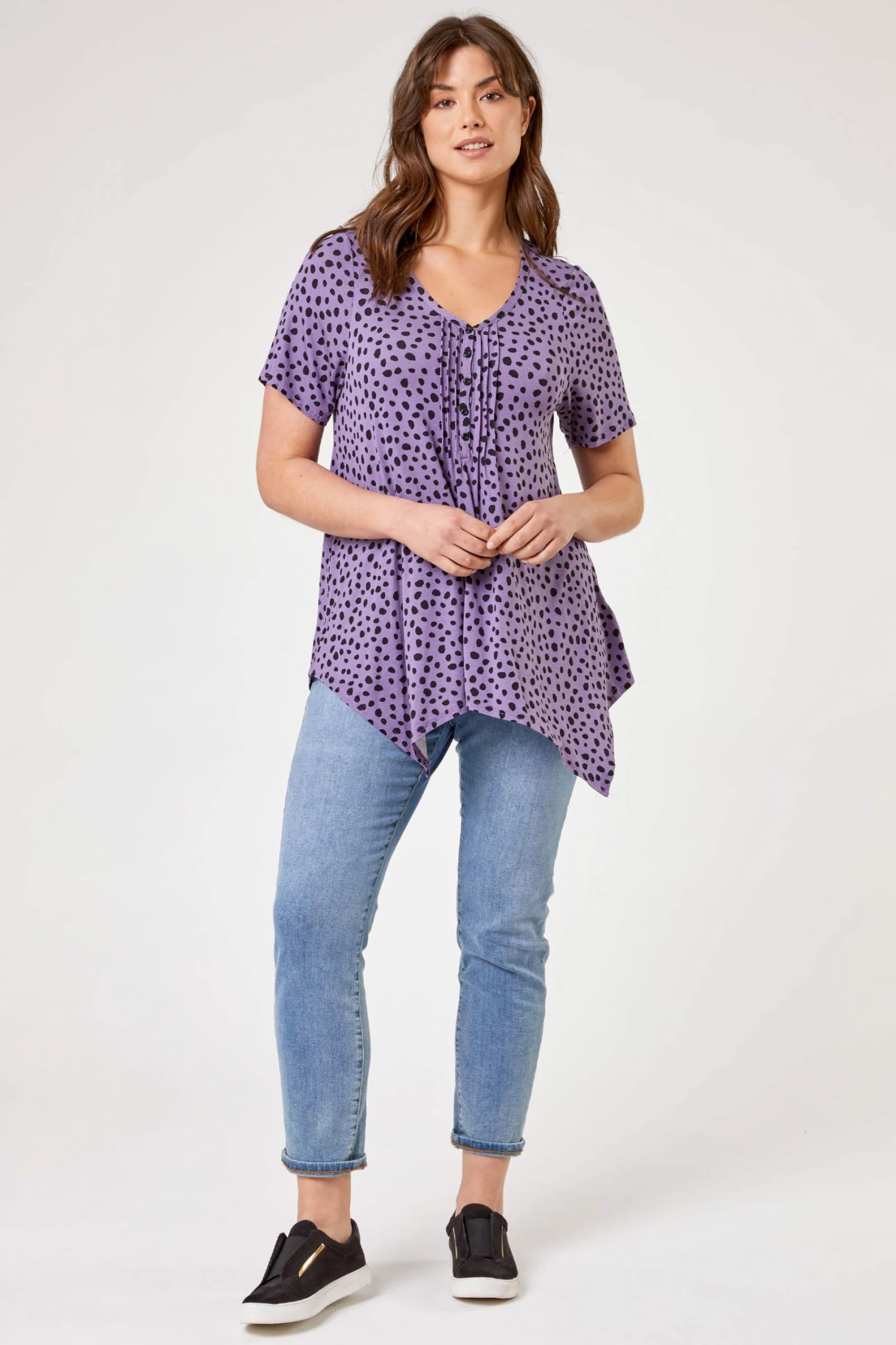 Roman Purple Curve Spot Print Hanky Hem Tunic Top 6 Roman Purple Curve Spot Print Hanky Hem Tunic Top - Image 4