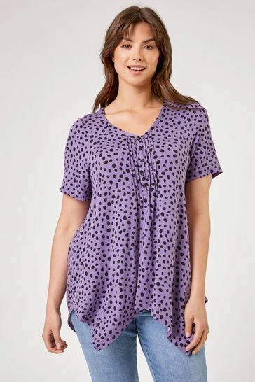 Roman Purple Curve Spot Print Hanky Hem Tunic Top 7 Roman Purple Curve Spot Print Hanky Hem Tunic Top - Image 5