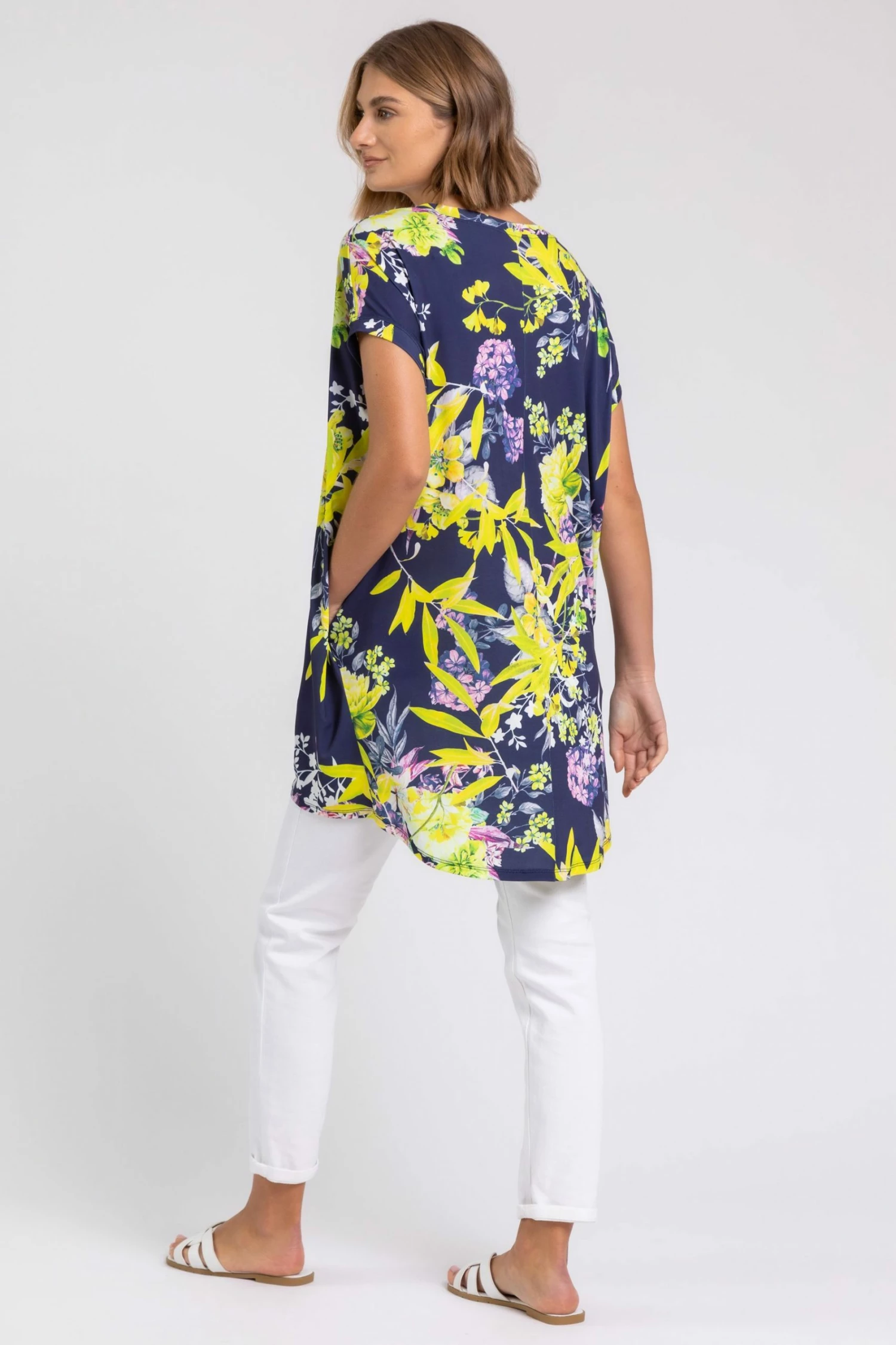 Roman Yellow Floral Print Pocket Tunic Top 5 Roman Yellow Floral Print Pocket Tunic Top - Image 3