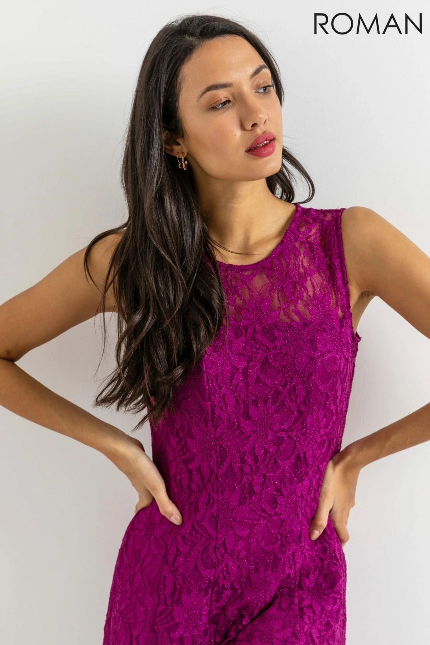 Roman Pink Glitter Lace Fit & Flare Dress 6 Roman Pink Glitter Lace Fit & Flare Dress - Image 4
