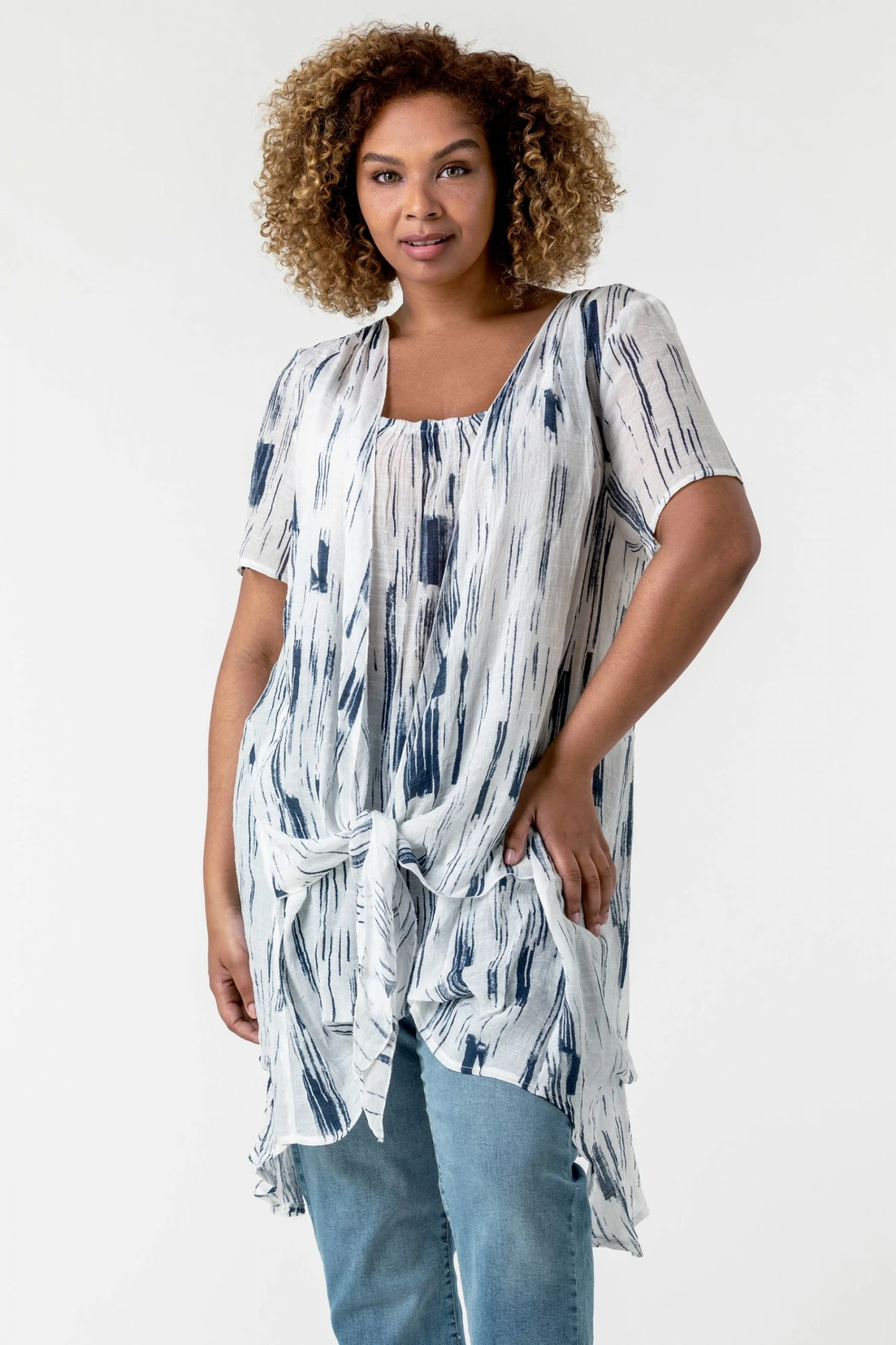Roman Multi Curve Abstract Print Crinkle Tunic Top 3 Roman Multi Curve Abstract Print Crinkle Tunic Top