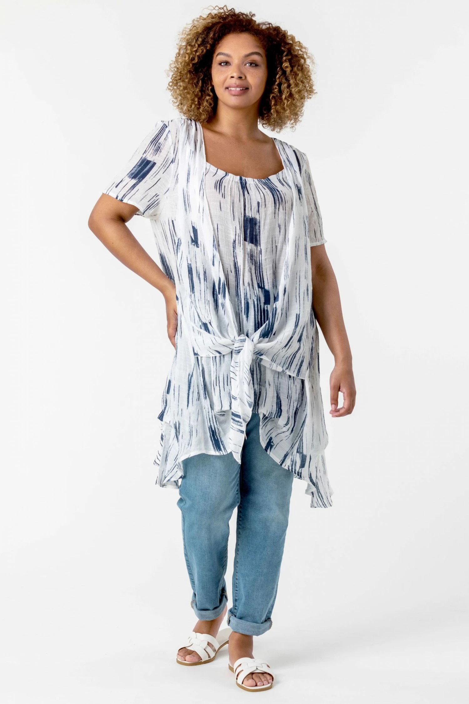 Roman Multi Curve Abstract Print Crinkle Tunic Top 5 Roman Multi Curve Abstract Print Crinkle Tunic Top - Image 3