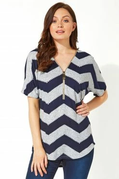 Roman Navy Zip Front Top