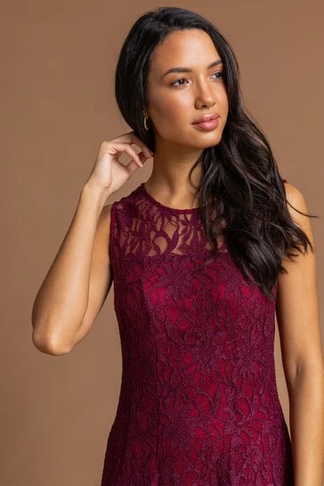 Roman Pink Glitter Lace Fit & Flare Dress 9 Roman Pink Glitter Lace Fit & Flare Dress - Image 7