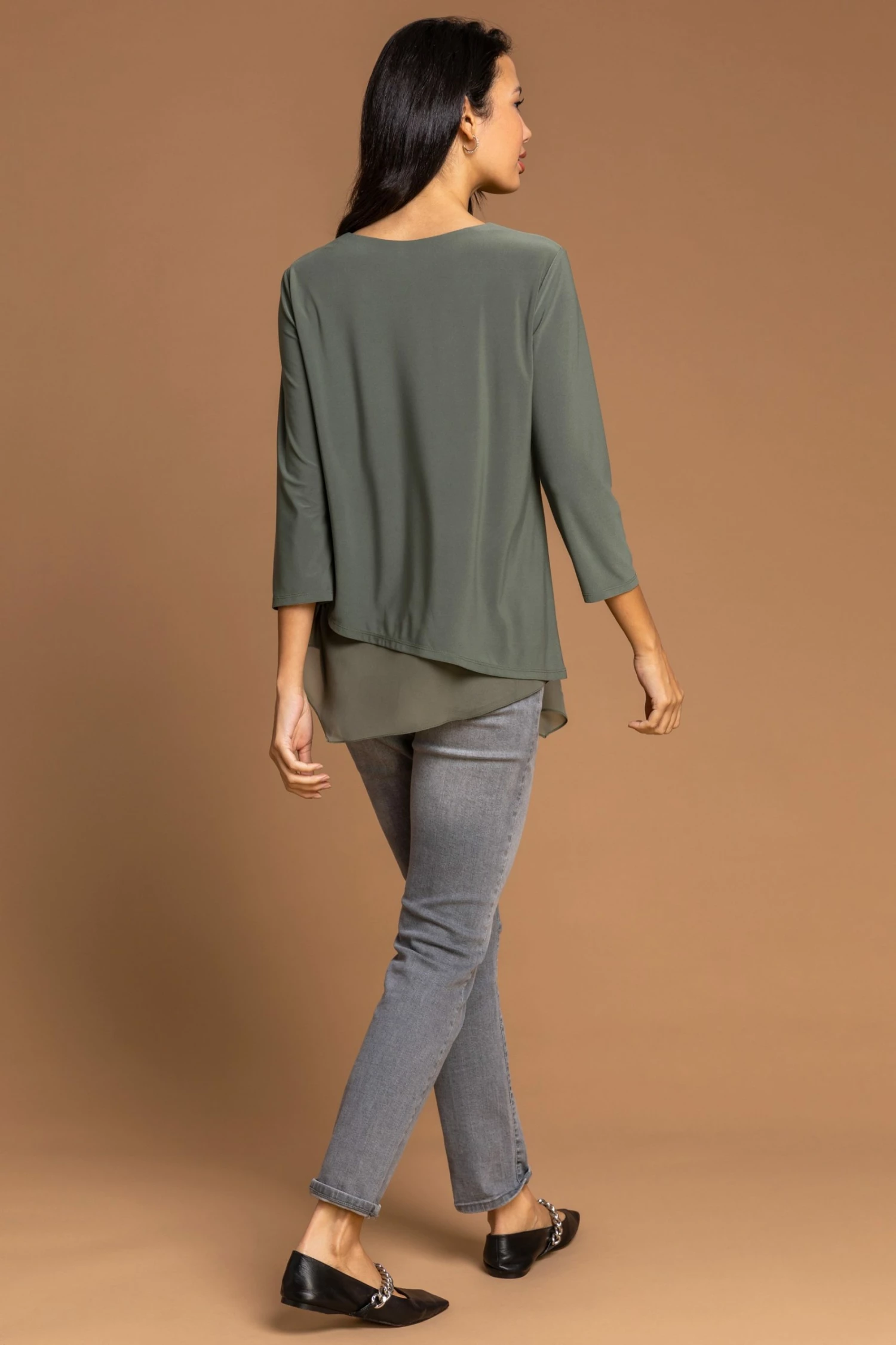 Roman Khaki Embellished Heart Asymmetric Top 4 Roman Khaki Embellished Heart Asymmetric Top - Image 2