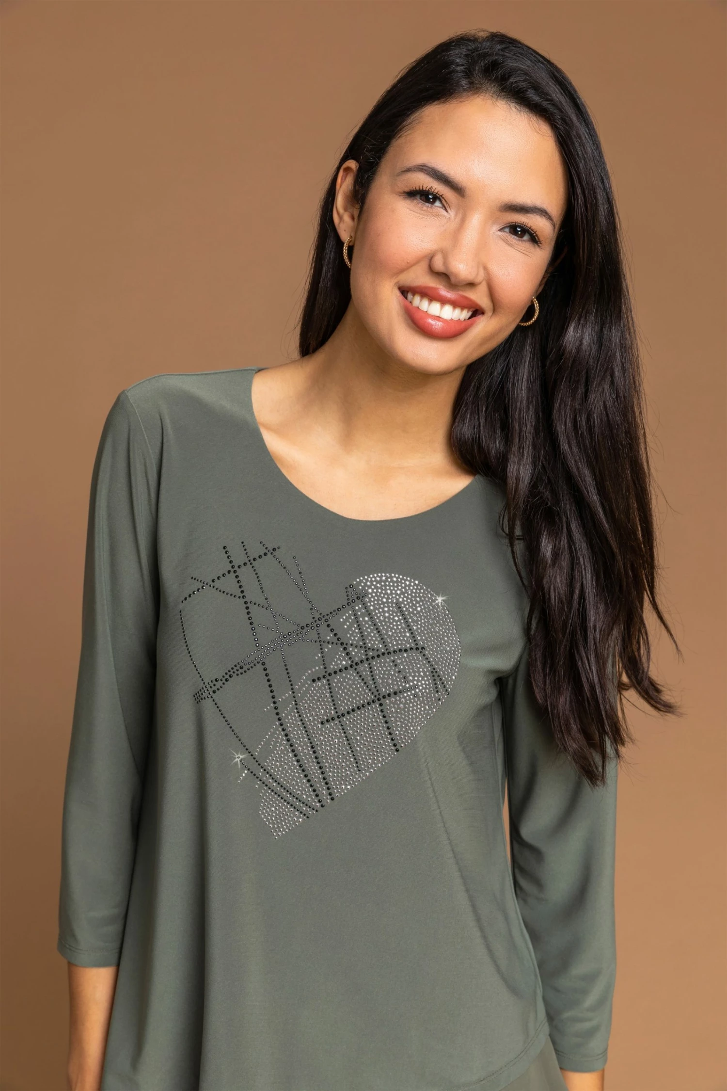 Roman Khaki Embellished Heart Asymmetric Top 6 Roman Khaki Embellished Heart Asymmetric Top - Image 4