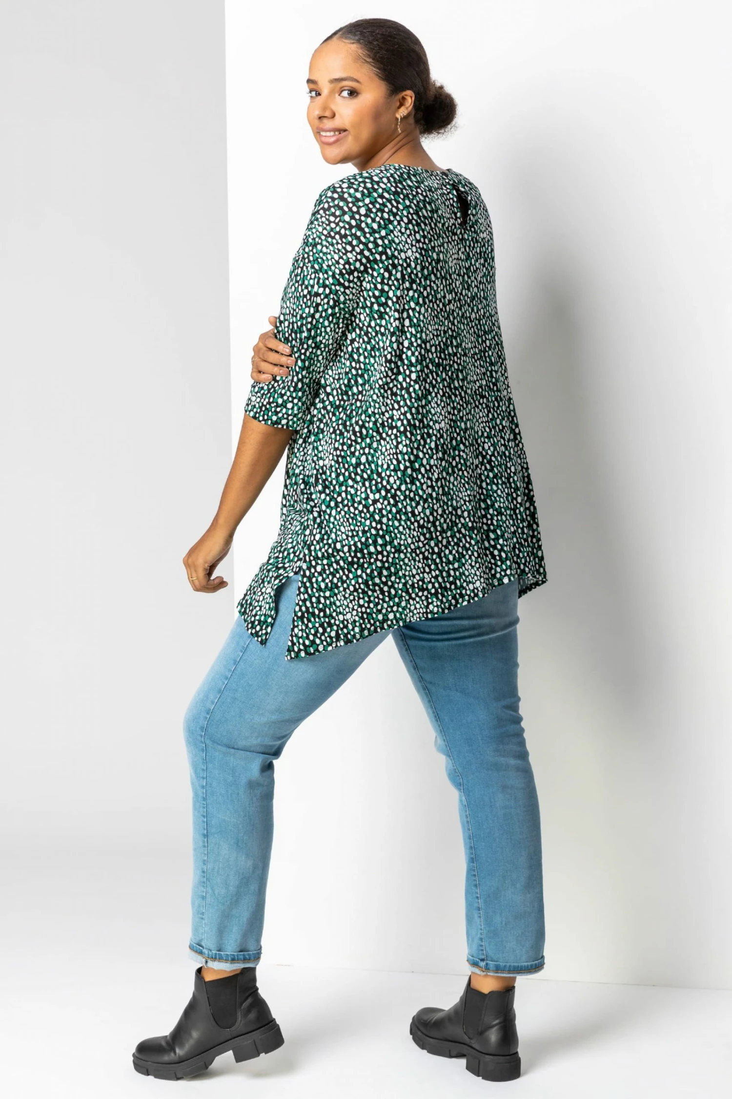 Roman Green Curve Abstract Spot Print Tunic Top 4 Roman Green Curve Abstract Spot Print Tunic Top - Image 2