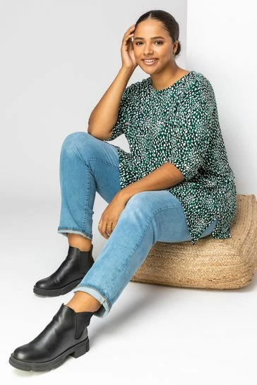 Roman Green Curve Abstract Spot Print Tunic Top 7 Roman Green Curve Abstract Spot Print Tunic Top - Image 5