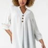 Roman White Curve Button Detail Tunic Top