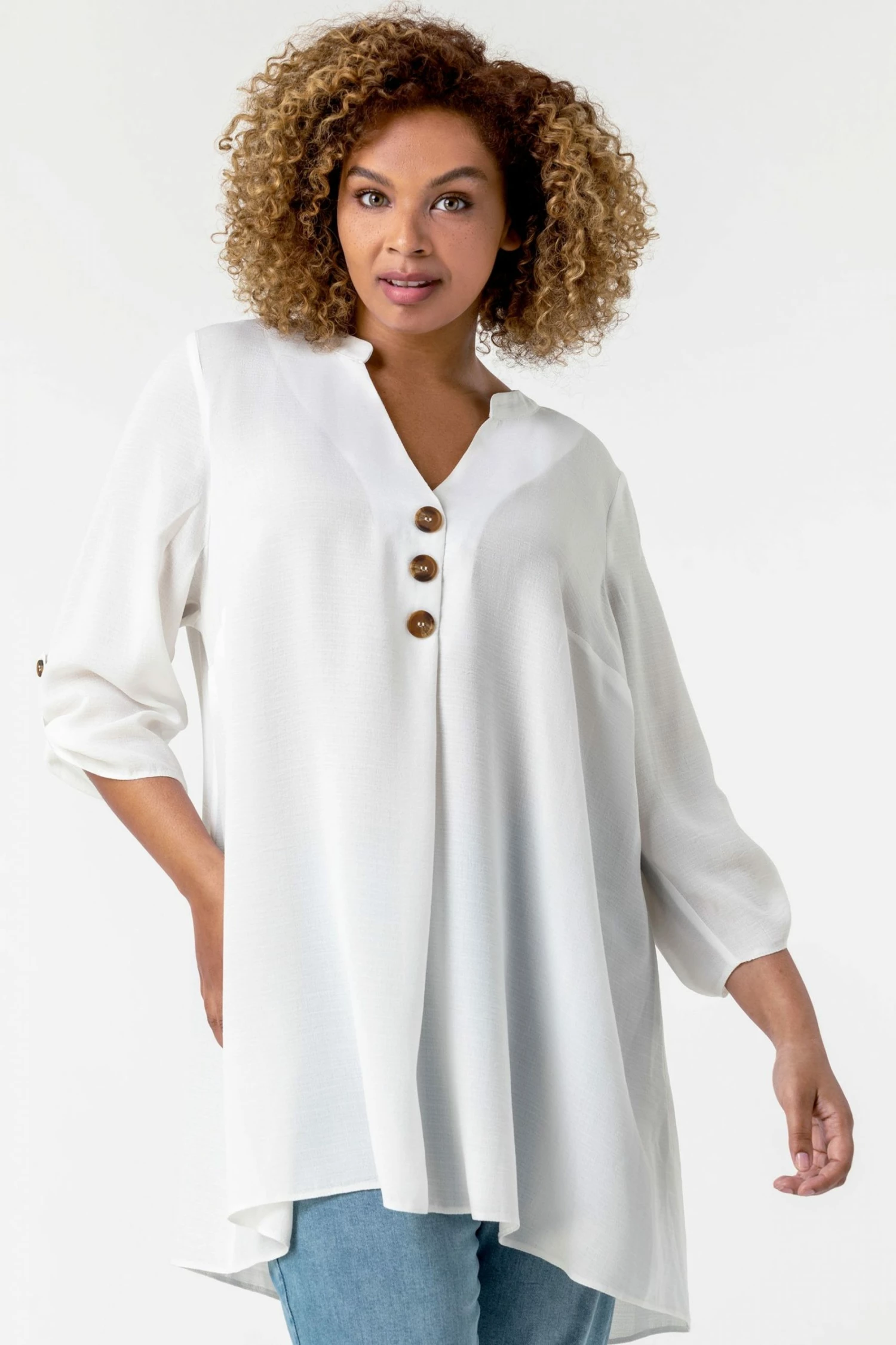Roman White Curve Button Detail Tunic Top 3 Roman White Curve Button Detail Tunic Top