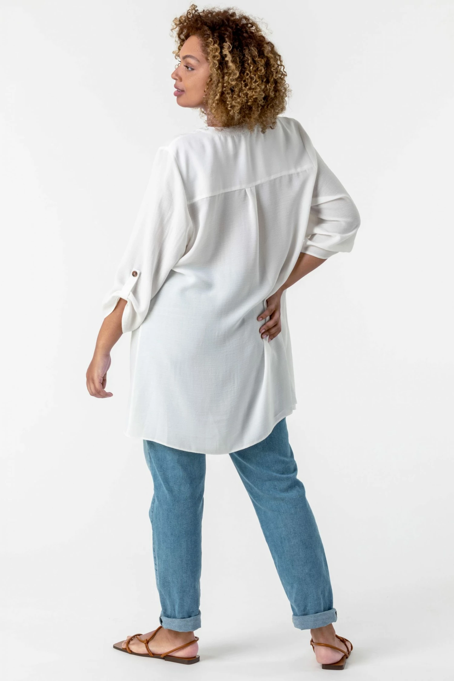 Roman White Curve Button Detail Tunic Top 4 Roman White Curve Button Detail Tunic Top - Image 2