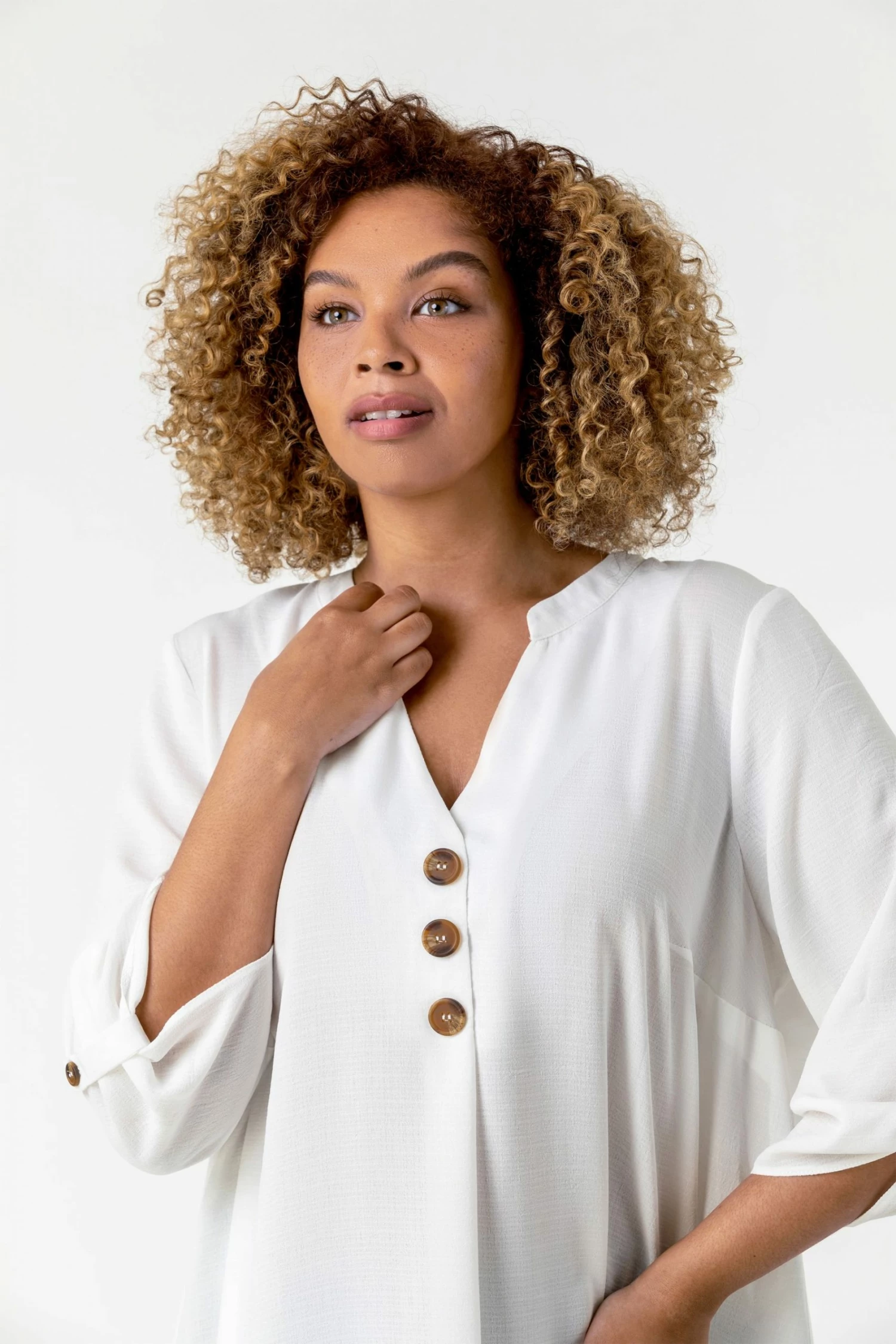 Roman White Curve Button Detail Tunic Top 6 Roman White Curve Button Detail Tunic Top - Image 4
