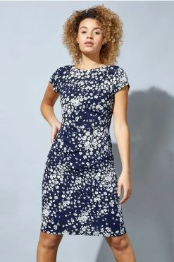 Roman Navy Ditsy Floral Print Shift Dress
