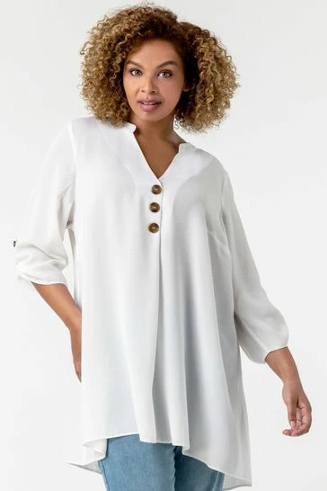 Roman White Curve Button Detail Tunic Top 7 Roman White Curve Button Detail Tunic Top - Image 5