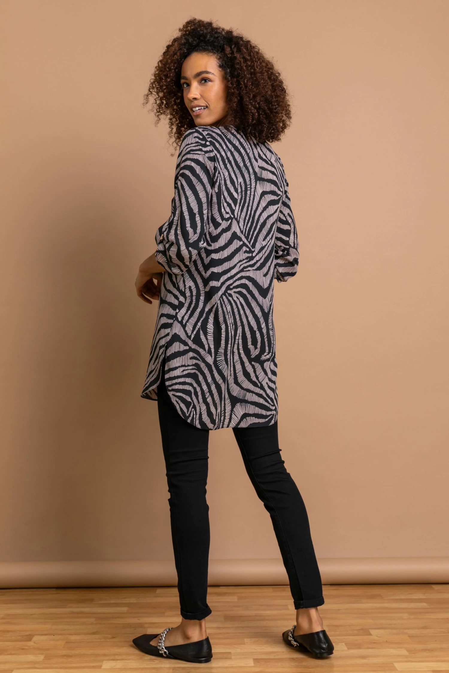 Roman Black Zebra Print Button Tunic Top 4 Roman Black Zebra Print Button Tunic Top - Image 2