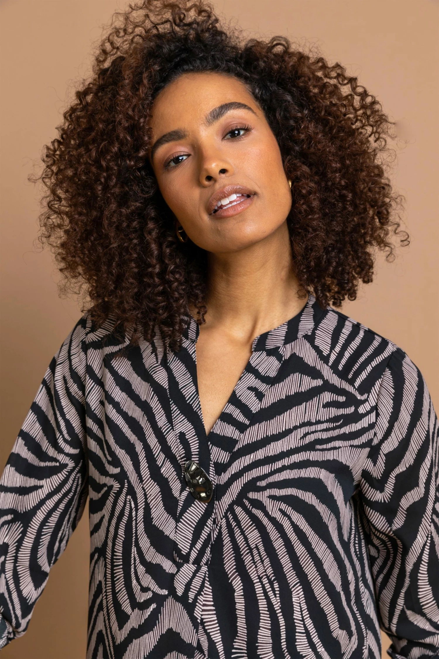 Roman Black Zebra Print Button Tunic Top 6 Roman Black Zebra Print Button Tunic Top - Image 4