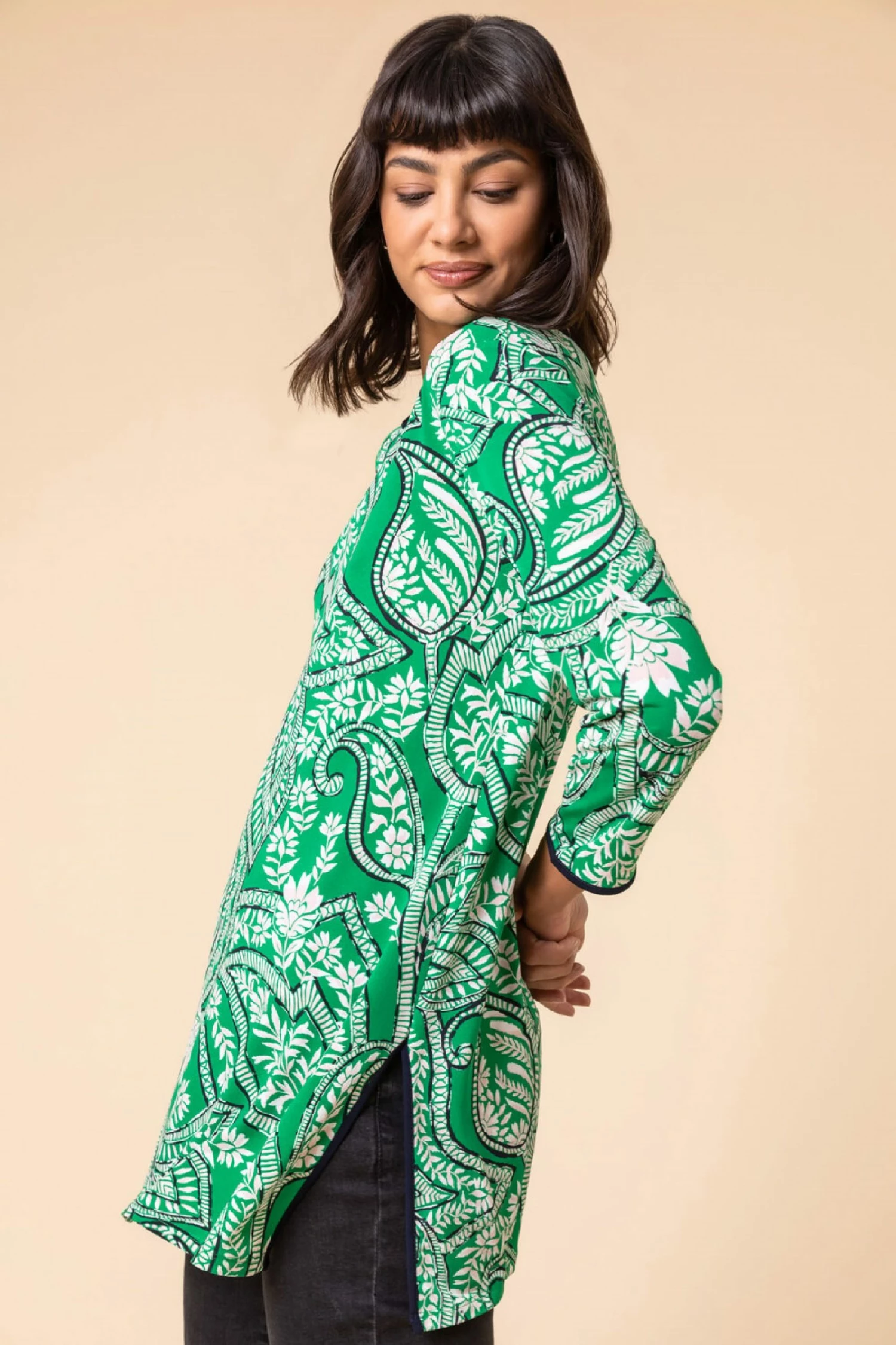 Roman Green Paisley Print Contrast Trim Tunic Top 7 Roman Green Paisley Print Contrast Trim Tunic Top - Image 5
