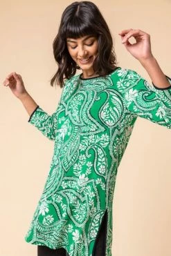 Roman Green Paisley Print Contrast Trim Tunic Top 13 Roman Green Paisley Print Contrast Trim Tunic Top -Roman Sales Shop unnamed file 8303