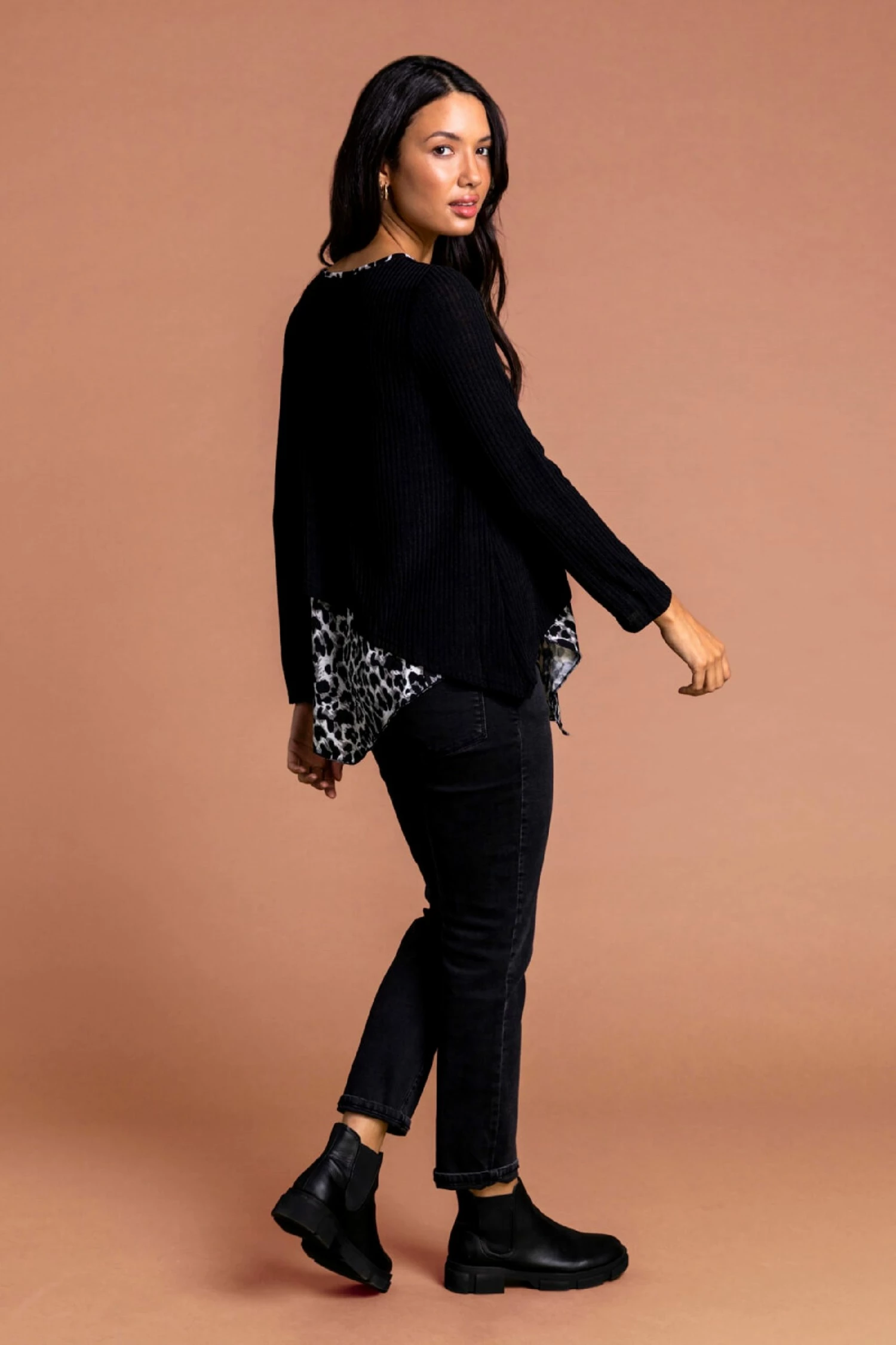 Roman Black Animal Print Contrast Hanky Hem Tunic 4 Roman Black Animal Print Contrast Hanky Hem Tunic - Image 2